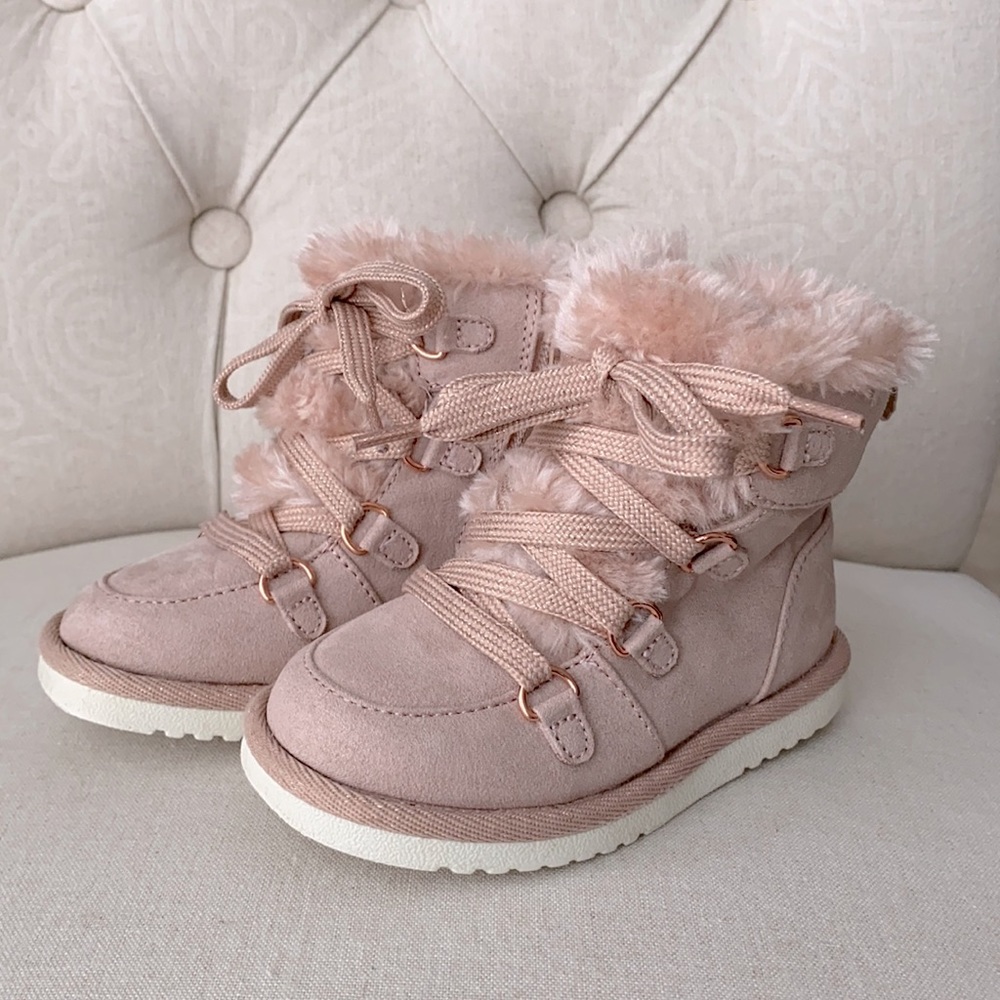 Blush Toddler Cozy lace up boots with side zipper